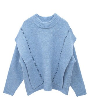 CRAFT STANDARD BOUTIQUE 洗える/ハンドステッチデザインニットプルオーバー Sax