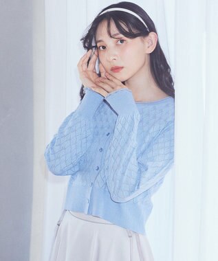 earth music&ecology シアースカラップ透かし編みカーディガン Grayish Blue