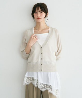 YECCA VECCA シアーニットVネックカーディガン Light Beige