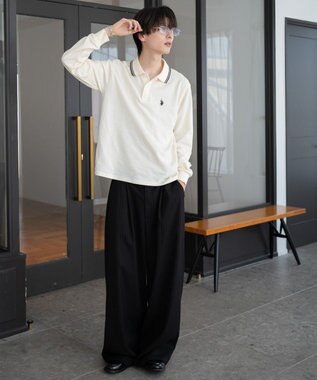 WEGO 【25年秋冬新作/ユニセックスITEM/SMLサイズ展開】別注USPOLOラインポロシャツ（長袖） ホワイトアイボリー