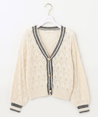 ANY SIS 【洗える】透かし編みニット カーディガン ネイビー