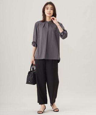 J.PRESS LADIES L シャツジャージー バンドカラー カットソー スレート系