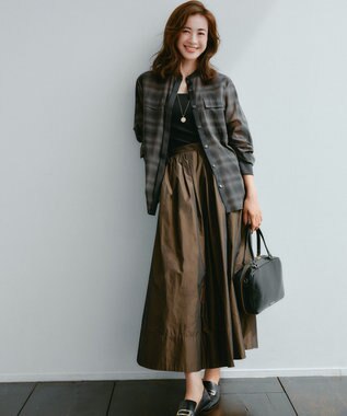 ICB 【洗える】シアーボイル バンドカラーシャツ オンブレーチェック