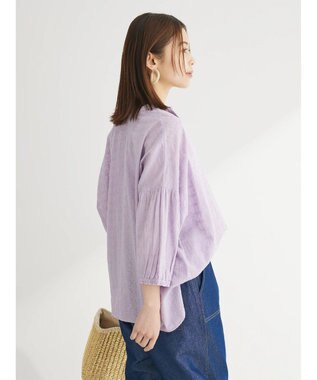 Green Parks インド綿 SET２点 刺繍７分丈ブラウス＋タンクトップ Purple