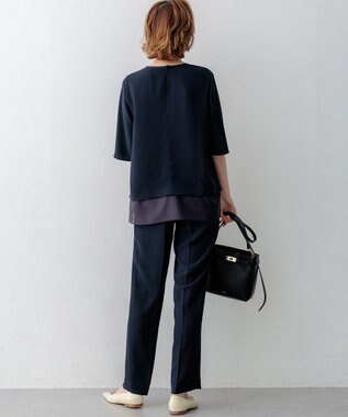 23区 S 【吸水速乾/UVカット/接触冷感】ストレッチジョーゼット シアーコンビ カットソー ネイビー系