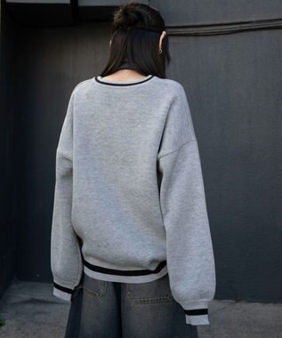 WEGO VネックグラフィックニットBIGプルオーバー 杢グレー