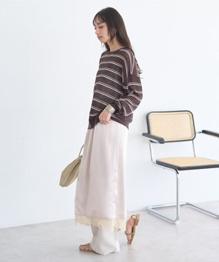earth music&ecology ボーダーニットプルオーバー Brown