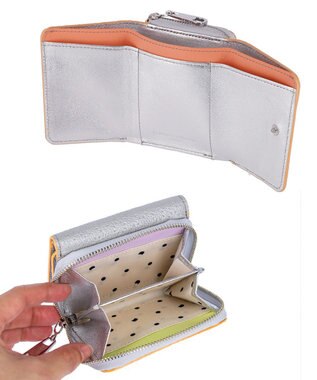 tsumori chisato CARRY キラネコフラワー 3つ折り財布 ミニ財布 グレー