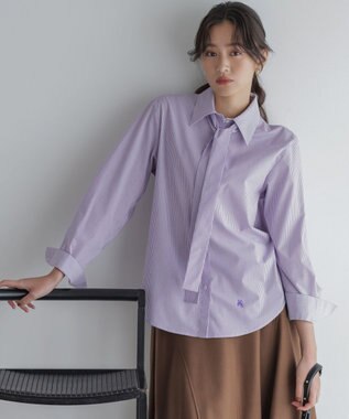 組曲 S 【加藤ローサさん着用】コットンタッチシャーティングボウタイ付き シャツ パープル系1