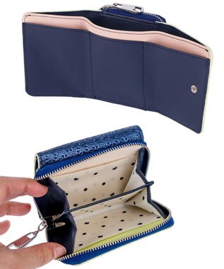 tsumori chisato CARRY キラネコフラワー 3つ折り財布 ミニ財布 ネイビー