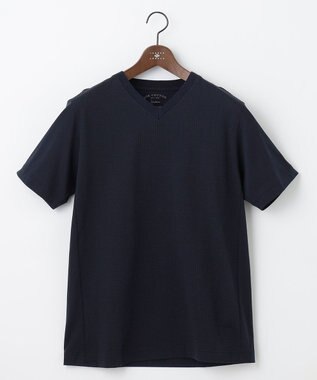 JOSEPH ABBOUD 【オリジナルオーガニックコットン使用】JOE COTTONサッカー Vネック Tシャツ ネイビー系