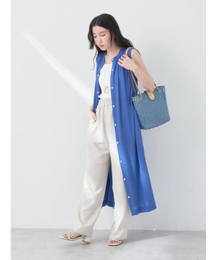 earth music&ecology ノースリーブギャザーワンピース Blue