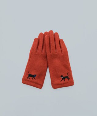 ORuKuBET おさんぽねこ刺繍ジャージグローブ(KIDS)【タッチパネル対応】 レッド