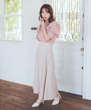 earth music&ecology シアーバックレースアップフレアスカート Light Beige