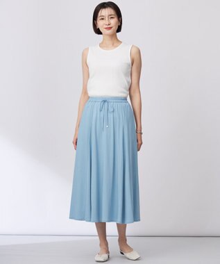 J.PRESS LADIES 【洗える】トリコットバイオ フレア スカート ブルーグリーン系