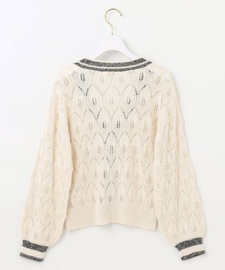 ANY SIS 【洗える】透かし編みニット カーディガン ネイビー