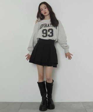 WEGO ハイウエスト2段プリーツスカパン ブラック