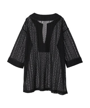 Green Parks カフタンレース７分袖ブラウス Black