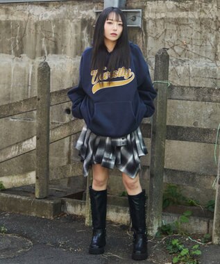 WEGO 裏起毛グラフィックビッグプルパーカー ネイビー