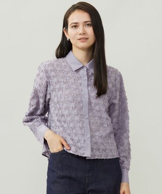 美品 アマカ ジオメトリックシアーブラウス 洗える 幾何柄 インナー付 38 美品 アマカ ジオメトリックシアーブラウス 洗える 幾何柄