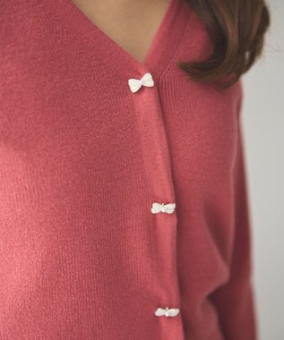 Feroux 【洗える】リボン釦 カーディガンデザインニット レッド系