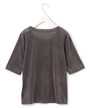 ICB L 【洗える】フロッキーベロア 5分袖プルオーバー チャコール系