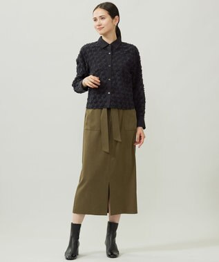 自由区 シアージオメトリックジャカードクロップド丈 ブラウス ネイビー