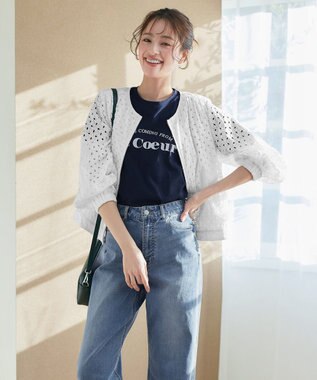 Tiaclasse L 【洗える】パンチングレースブルゾン オフホワイト