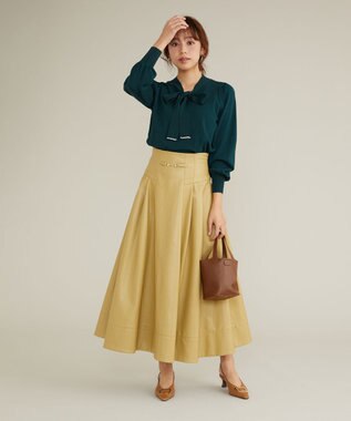 Feroux 【洗える】プチパールボウタイ ニット グリーン系