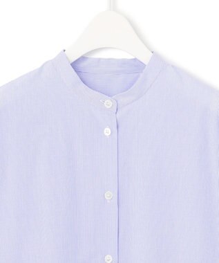 ICB 【洗える】クリーンブロード バンドカラーブラウス ブルーストライプ系