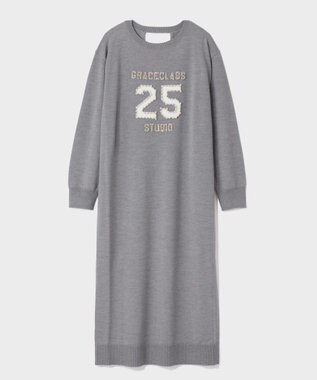 GRACE CONTINENTAL ナンバーモチーフニットワンピース グレー