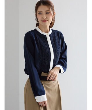 Te chichi フロントレースブラウス ネイビー