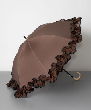 Beaurance（ビューランス）フリル晴雨兼用パラソル（1段スライドショート傘） 日傘, ブラウン, FREE