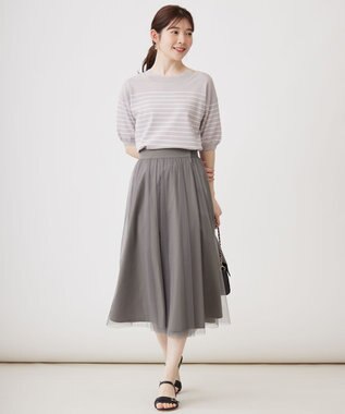 ANY SIS 【接触冷感・UVケア】フロント切替 プルオーバー グレー×オフボーダー