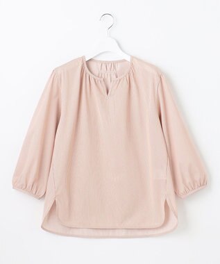 J.PRESS LADIES 【WEB限定カラーあり・洗える・イージーケア】 アーネストストライプ スリットネック カットソー ピンク系1