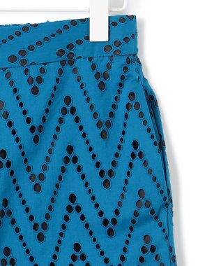 ICB 【洗える】 ヘリンボーンエンブロイダリー ワイドストレートパンツ ターコイズ系