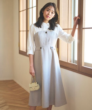 Feroux 【洗える】シャツドッキング ワンピース ベージュ系