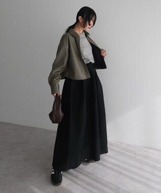 Green Parks ショート丈フェイクレザーシャツ Gray Beige