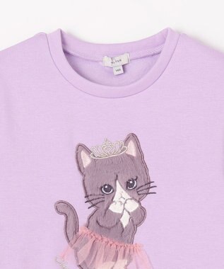 ANY KIDS 裏シャギー アップリケ トレーナー ラベンダー×ネコ