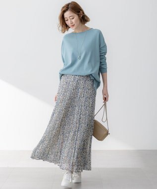 23区 【洗える】シアーヘリンボーンプリント プリーツ スカート ブループリント