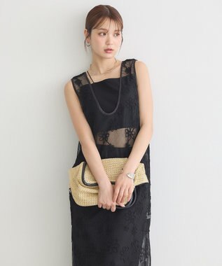 earth music&ecology コード刺繍ベスト Black