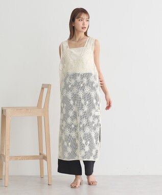 earth music&ecology コード刺繍ベスト Ivory