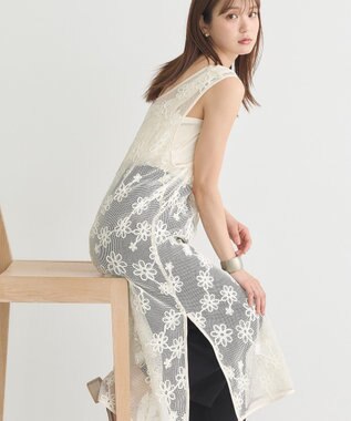 earth music&ecology コード刺繍ベスト Ivory