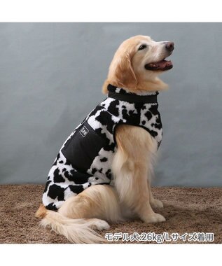 PET PARADISE Lee 背開き ボア ベスト 牛柄  《ブラック》 中型犬 大型犬 ブラック