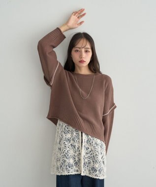 earth music&ecology 【洗濯機洗い可 / 選べる丈】アンチピリングC/A選べる丈配色ニット ブラウン