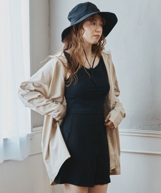 San-ai Resort（三愛水着楽園） 【WEB限定】5点セット バケットハット付きUVカット リブタンキニ+ラッシュガードセット水着【BeachQueen(ビーチクイーン）】 ベージュ