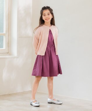 組曲 KIDS 【150-160㎝】チェック ワンピース ラズベリー系3