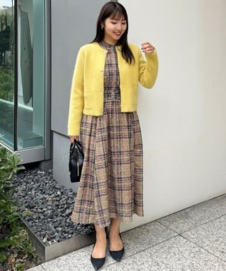 組曲 ギミックチェックツイード ワンピース イエローミックス系5