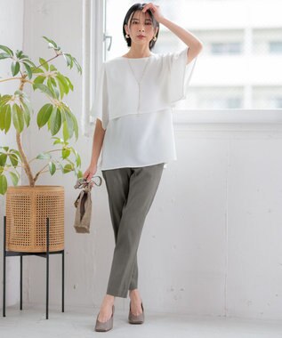 23区 【洗える】リネンレーヨンストレッチ テーパードパンツ カーキ系