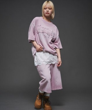 WEGO 【ユニセックス着用ITEM/ウエストゴム】ダメージアップリケショートパンツ ピンク